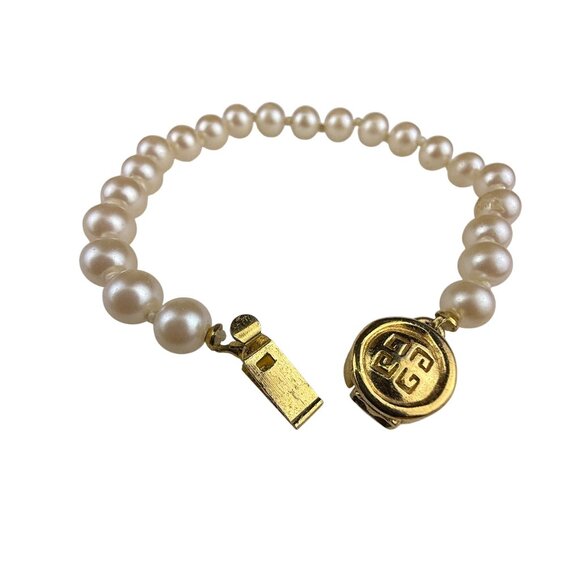 Givenchy Womens Gold Tone & Faux Pearl Bracelet Elegant Classic Design - Picture 3 of 4